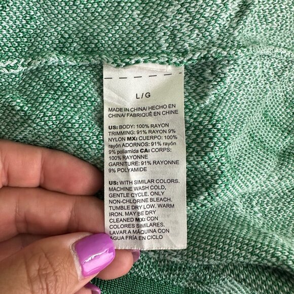 2/$30 White House Black Market Palm Tree Knit Plunge Tank Top Green Large #9984 - Picture 7 of 8